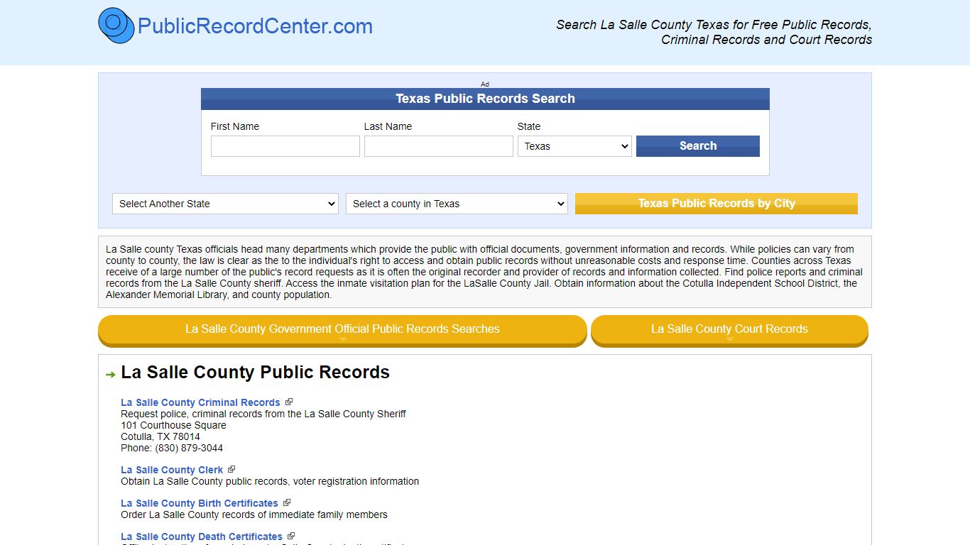 La Salle County Texas Free Public Records - Court Records ...